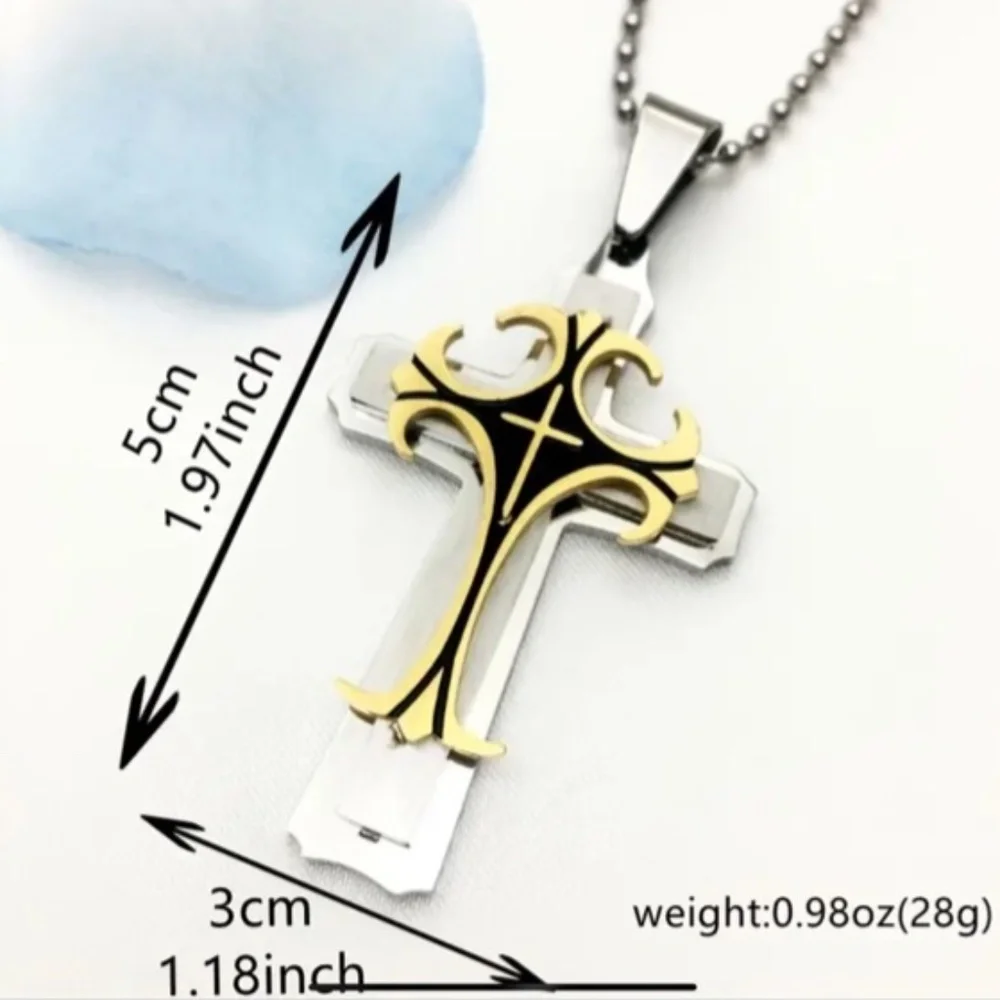 NIP Silver Tone Cross with Necklace for Men!